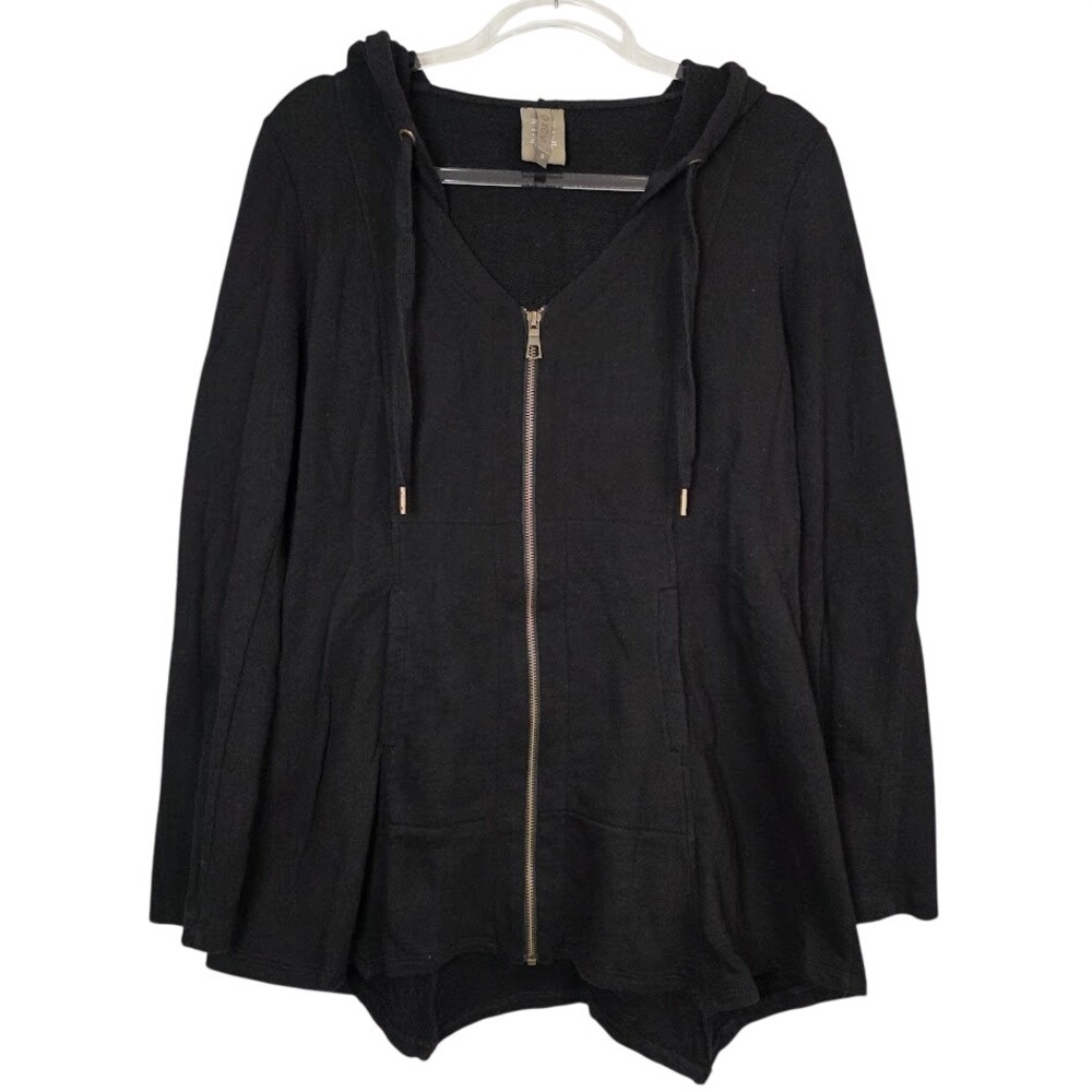 XCVI‎ Size Small Black 100% Cotton Hoodie Jacket Full Zip Asymmetrical Hem